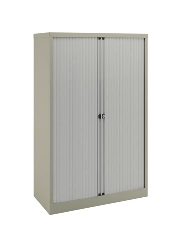 Essential Two Door Tambour Unit Supplied empty 1570mmHx1000mmWx470mmD in Goose grey carcass and light grey shutter 