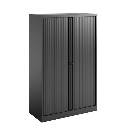 Essential Two Door Tambour Unit Supplied empty 1570mmHx1000mmWx470mmD in Black carcass and black shutter 