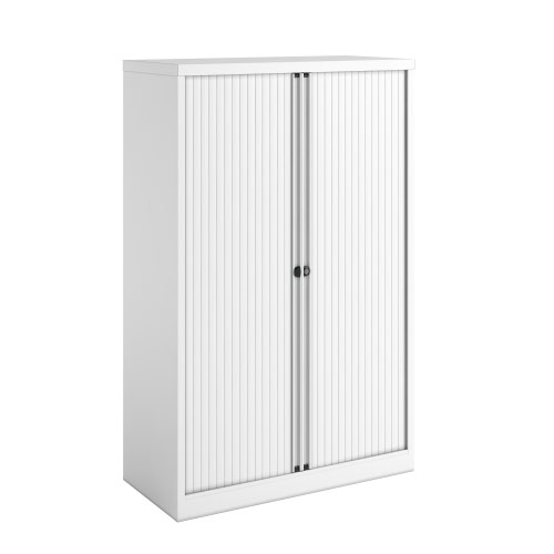 Essential Two Door Tambour Unit Supplied empty 1570mmHx1000mmWx470mmD in Traffic white Carcass and Extra White Shutter