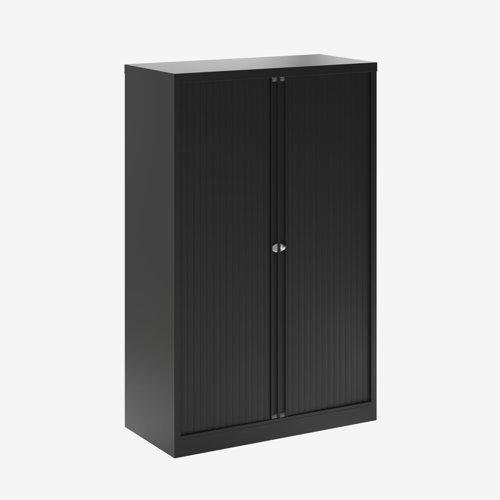 Essential Two Door Tambour Unit Supplied empty 1570mmHx1000mmWx470mmD in Black carcass and black shutter 