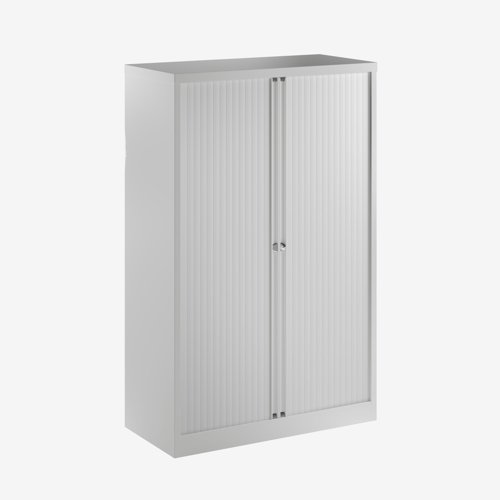 Essential Two Door Tambour Unit Supplied empty 1570mmHx1000mmWx470mmD in Goose grey carcass and light grey shutter 