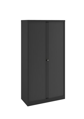 Essential Two Door Tambour Unit Supplied empty 1970mmHx1000mmWx470mmD in Black carcass and black shutter 