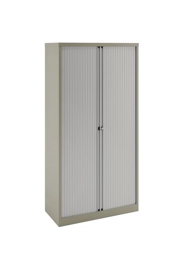Essential Two Door Tambour Unit Supplied empty 1970mmHx1000mmWx470mmD in Goose grey carcass and light grey shutter 