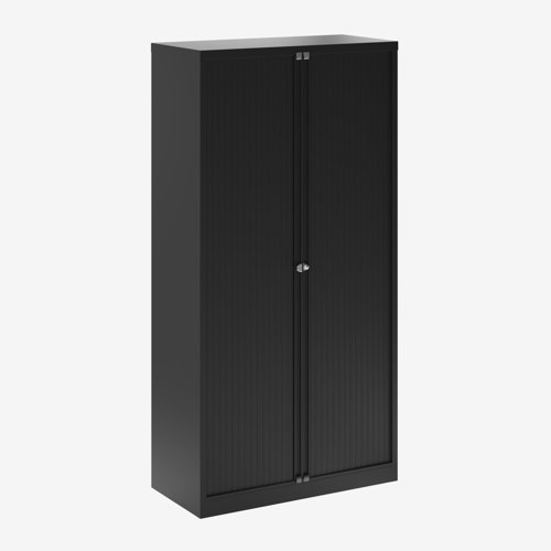 Essential Two Door Tambour Unit Supplied empty 1970mmHx1000mmWx470mmD in Black carcass and black shutter 
