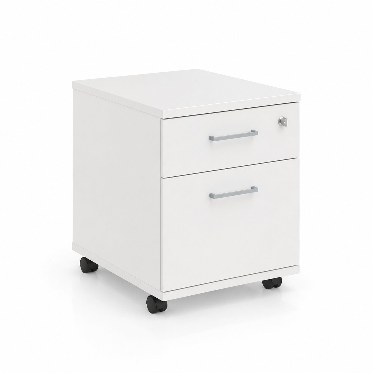OPTIMA Mobile pedestal 2 foil wrapped drawers  415Wx510Hx500D White finish with Metallic handle 