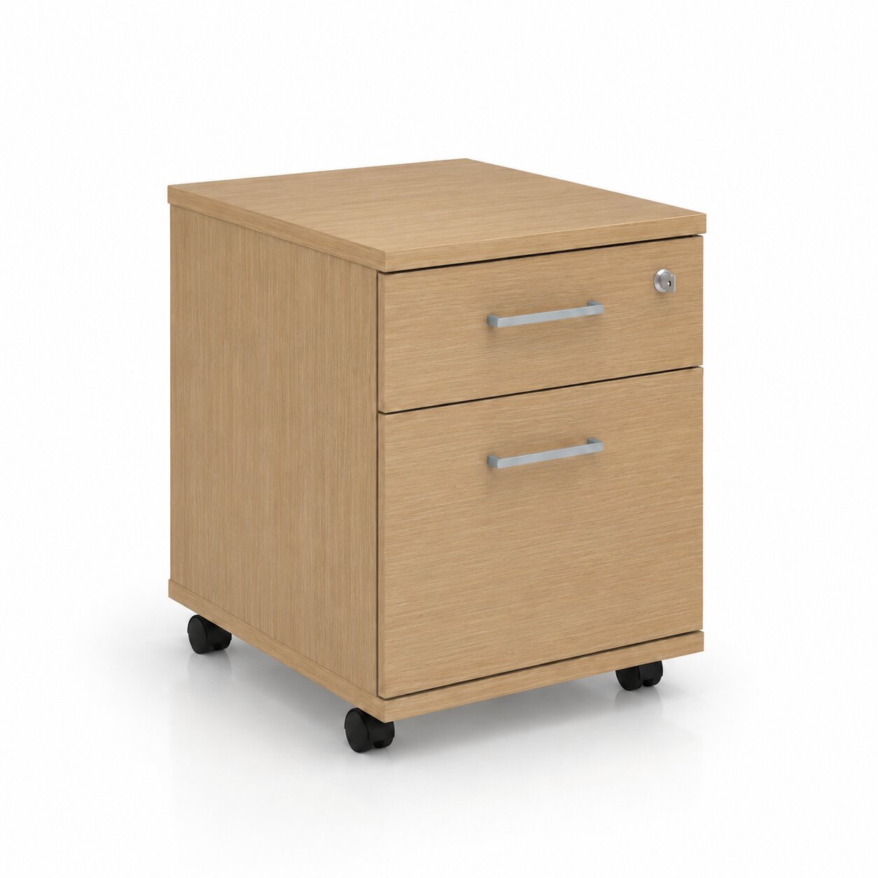 OPTIMA Mobile pedestal 2 foil wrapped drawers  415Wx510Hx500D Amber Oak finish with Metallic handle 