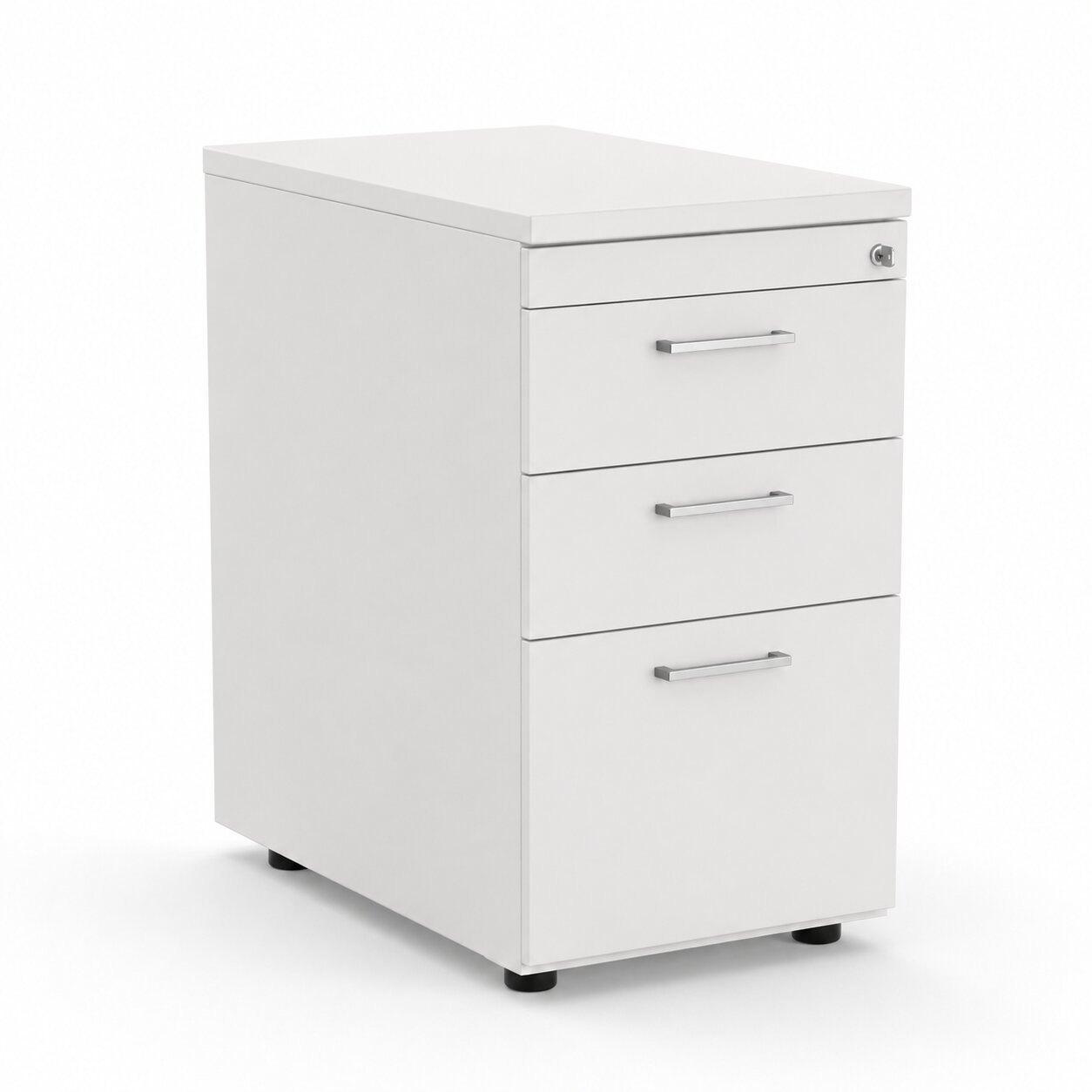 OPTIMA Pedestal 3 foil wrapped drawers  - White finish with Metallic handle 