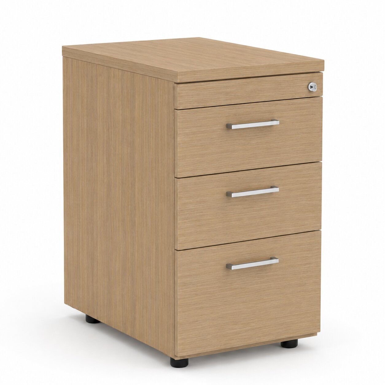 OPTIMA Pedestal 3 foil wrapped drawers  - Amber Oak finish with Metallic handle 