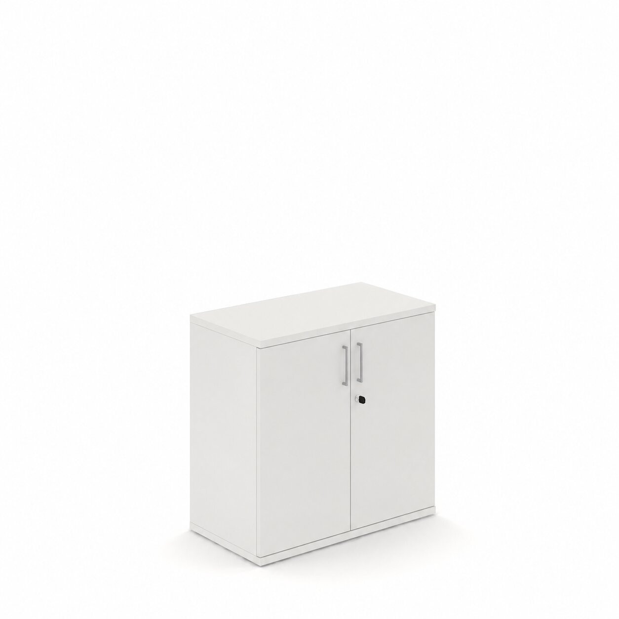 UNI Two door Melamine Cabinet with one shelf 754Hx425Dx800W White carcass and Metallic handles 