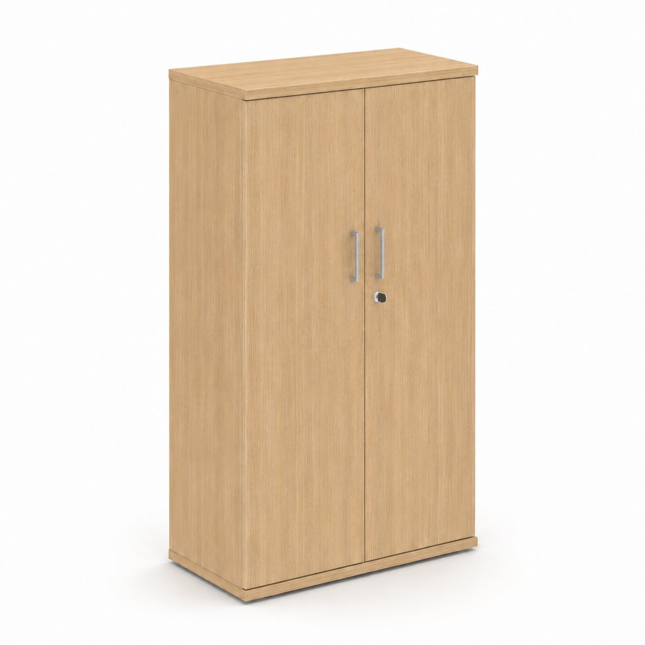 UNI Two door Melamine Cabinet with three shelves 1508Hx425Dx800W Amber Oak carcass and Metallic handles 
