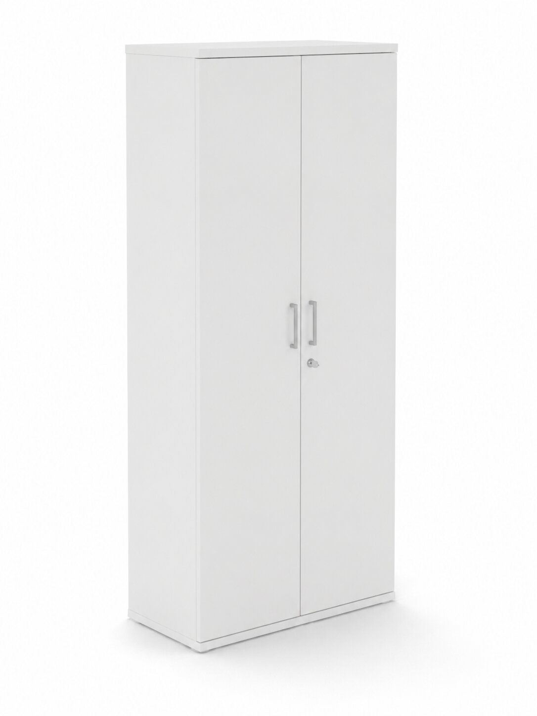 UNI Two door Melamine Cabinet with four shelves 1874Hx425Dx800W White carcass and Metallic handles 