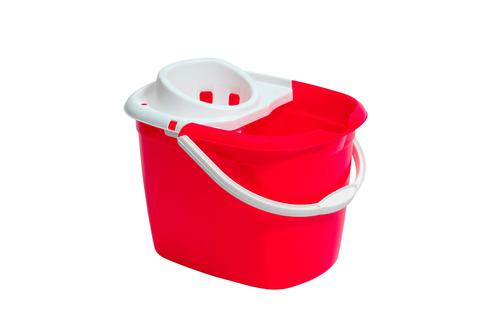 Purely Smile Plastic Mop Bucket and Wringer 12L Re d
