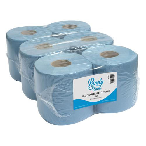 Purely Smile Centrefeed Rolls 1ply 300m Blue x 6