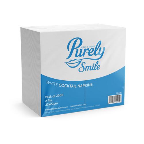 Purely Smile Cocktail Napkins 2ply 22cm White x 2000