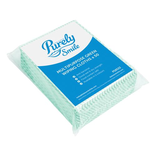 Purely Smile Multipurpose Wiping Cloths Green Pack x 50