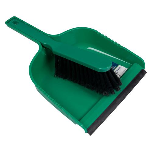 Dustpan with a rubber lip for better dirt collection, and a soft bristled brush made from tough, hardwearing plastic.