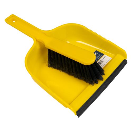 Dustpan with a rubber lip for better dirt collection, and a soft bristled brush made from tough, hardwearing plastic.