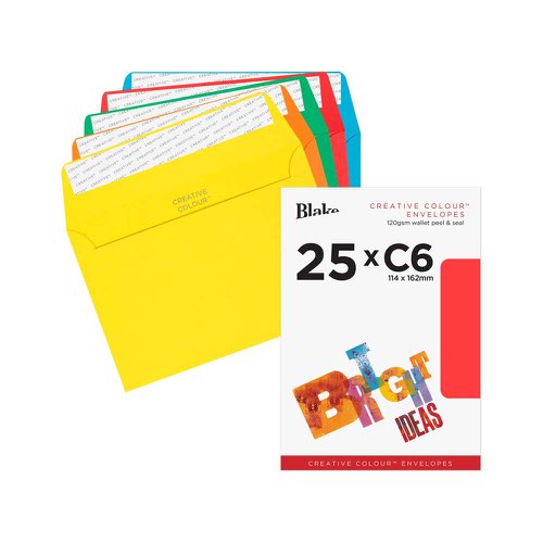 Blake Creative Colour Assorted Peel & Seal Wallet 114x162mm 120gsm Pack 25 Code 15123