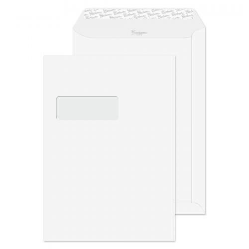 Essential C4 Ice White Window Peel & Seal Pocket Envelopes 324x229mm 120gsm Window 40x105mm 213 Up 24 Left No Opaque (Pack 250) Code 31892