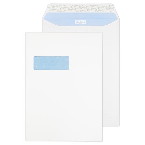 Blake Premium Office Envelopes C4 Ultra White Wove Pocket Window Peel and Seal 120gsm 324x229mm (Pack 250) - 36116