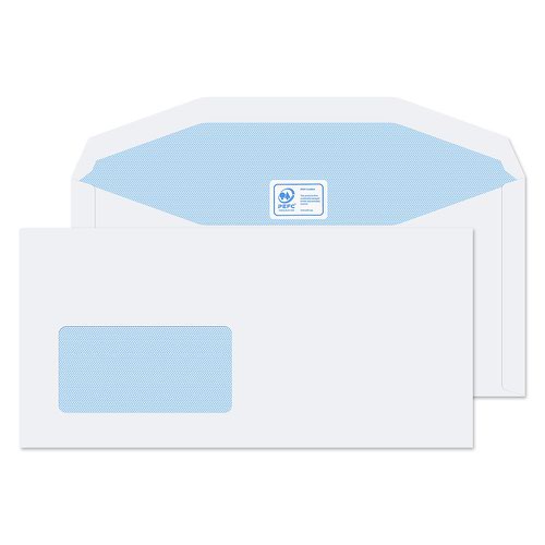 Blake Purely Everyday Mailer Envelope DL+ 114x235mm Gummed Window 90gsm White (Pack 1000) - 3904