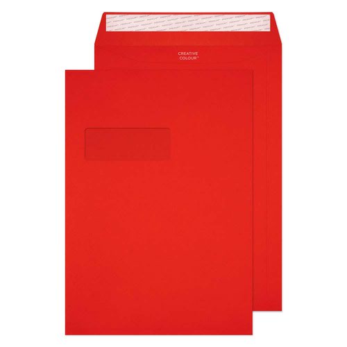 Blake Creative Colour Pillar Box Red Window Peel & Seal Pocket 324x229mm 120gsm Pack 250 Code 406PW