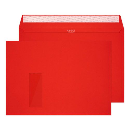 Vibrant Wallet Envelope C4 229x324MM Superseal Pillar Box Red 120GSM Boxed 250 Window 40x105mm 24Up