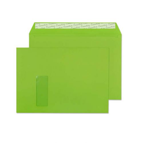 Blake Creative Colour Lime Green Window Peel & Seal Wallet 229X324mm 120Gm2 Pack 250 Code 407W 3P