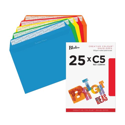 Blake Creative Colour Assorted Peel & Seal Wallet 162X229mm 120Gm2 Pack 25 Code 45123 3P