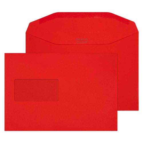 Blake Creative Colour Pillar Box Red Window Gummed Mailer 162x235mm 120gsm Pack 500 Code 806MW