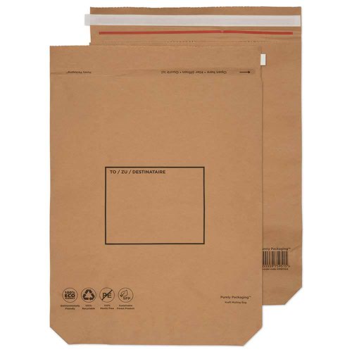 Kraft Paper Gusset Mailing Bag 600x480x80mm Peel & Seal Rip Strip Brown 110gsm [Pack 50] KMB11104