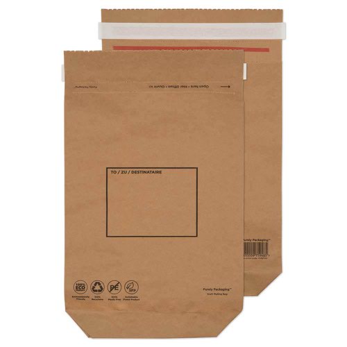 Kraft Paper Gusset Mailing Bag 370x300x80mm Peel and Seal Rip Strip 110gsm [Pack 100] KMB1145