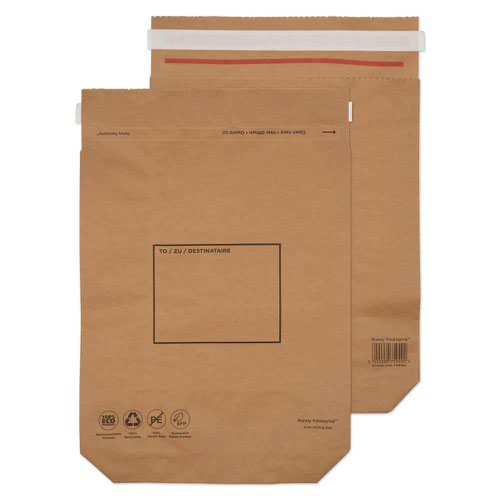 Kraft Paper Gusset Mailing Bag 420x340x80mm Peel & Seal Rip Strip Brown 110gsm [Pack 100] KMB1164