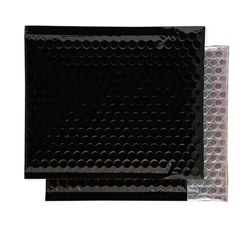 605200 | Glossy black padded bubble 230mm square  envelopes like Jiffy Bags. These  eye catching cushioned packaging solutions are perfect for use in online fulfilment, ecommerce brand mailings, campaigns and so much more!