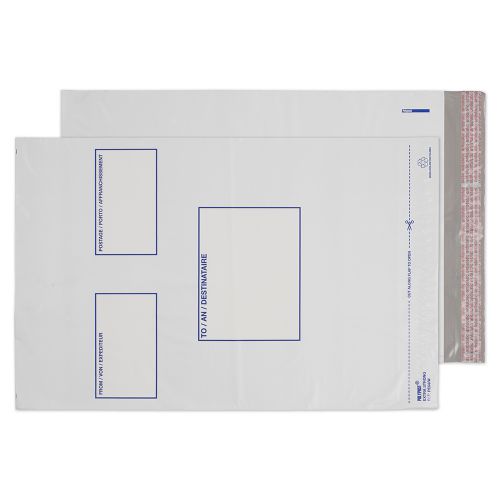 Polythene envelopes made from strong polythene (LDPE) in white and clear. Its write on address panel printed in three languages makes it popular across Europe. An economical alternative for the mailing of magazines and periodicals.