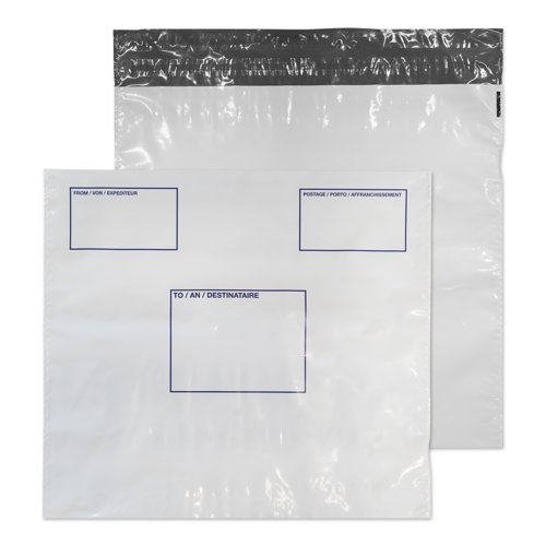 Blake Packaging Envelopes Polypost Polythene Wallet With Address Panel White Peel and Seal 50mu 430x460mm (Pack 100) - PE84/W/100