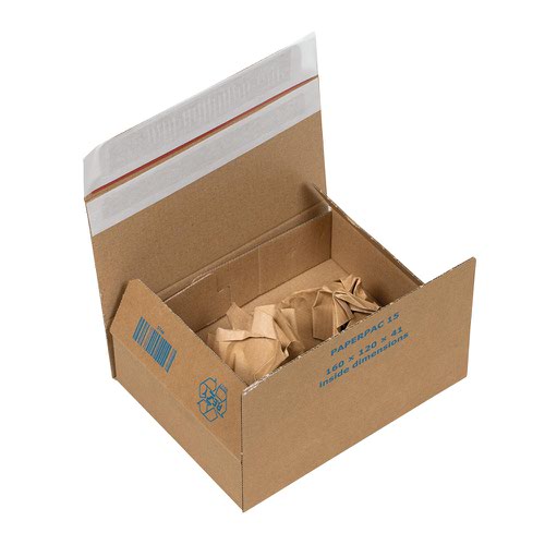 100% recyclable, these postal boxes are made from a combination of corrugated board and natural brown paper. Their Kraft paper insert secures all contents, giving complete shock-proof protection and eliminating all need for further filling.