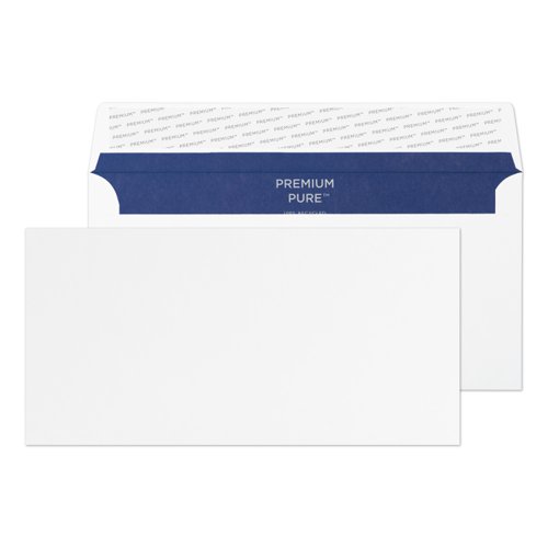 Blake Pure Premium Envelopes DL Super White Wove Wallet Plain Peel and Seal 120gsm 110x220mm (Pack 500) - RP81882