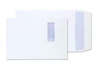 Blake Purely Packaging White Window Peel & Seal Gusset Pocket 350X250X25mm 140G Pk125 Code 41062W 3P