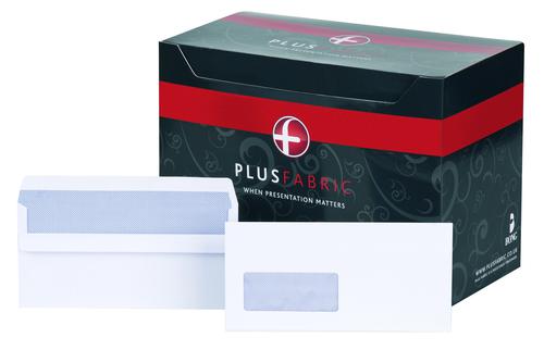 Plus Fabric Envelopes DL White Window 120gsm Self Seal C22570 [Box 500]