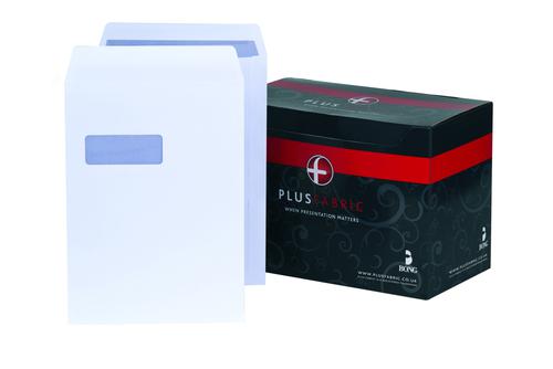 Plus Fabric Envelopes C4 White Window 120gsm Self Seal H27070 [Box 250]