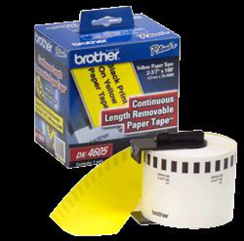 Brother DK Labels DK-44605 (62mm x 30.48m) Continuous Removable Paper Tape (Yellow) 1 Roll