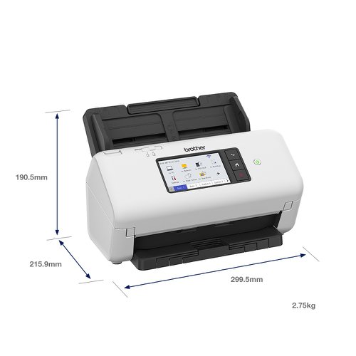 8BRADS4700WZU1 | 2 SIDED SCANNING: Scans single and double sided documents in a single pass, in both colour and black/white at up to 40ppm/80ipm scan speedsSIMPLE AND INTUITIVE: With an in-built ultrasonic multi-feed sensor to eliminate misfeeds, the ADS-4700W also has a large 80 sheet ADF capacityRELIABLE, VOLUME SCANNING: Built for demanding, high-volume workplaces, Brother’s desktop scanners allow busy departments to batch scan and archive a larger number and variety of documents quickly and easily up to 6,000 sheets a day.MIXED MEDIA: Automatically scan different types of documents one after another. A range of documents from business cards to folded A3, with a variety of paper thickness from 40 - 200 gsm can be fed at the same time.INDUSTRY RECOGNISED SOFTWARE: Increase post-scanning productivity with industry recognised software including Kofax and Newsoft, available as standard with device.