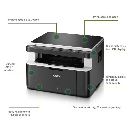 DCP-1601WVB All-in-Box Bundle - Wireless, 3-in-1 Mono Laser Printer