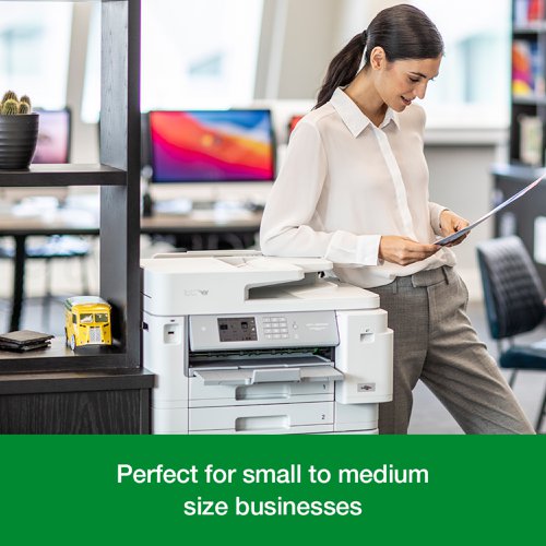 8BRMFCJ5955DWTS1 | PRINT UP TO A3: With up to A3 print capability and up to A4 copy, scan and fax functionality, this device allows you to effortlessly access the business features you need from an A4 footprint.UP TO 30IPM PRINT SPEED: With fast print speeds, you can print your professional documents in no time at all without compromising on qualityLCD TOUCHSCREEN: The 8.8cm colour display makes it simple for you to navigate, with every function available at your fingertips - so you can complete all of your tasks at ease.LARGE PAPER CAPACITY: With a paper input capacity of up to 500 sheets as standard, 100 sheet multi-purpose tray together with the 50 sheet ADF supports quick and cost effective A3 printing.BROTHER GENUINE SUPPLIES: With 3,000 page black and 5,000 page colour cartridges, you can maximise the cost effectiveness of your printing and spending less on ink.
