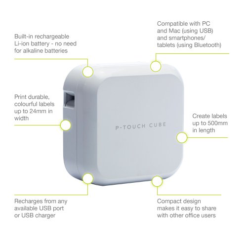 Brother P-touch Cube Plus Label Printer with Bluetooth White PTP710BTHZ1 - BA80003