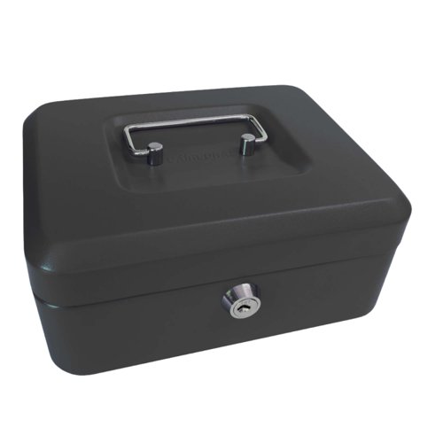 ValueX Metal Cash Box 200mm (8 Inch) Key Lock Black - CBBK8