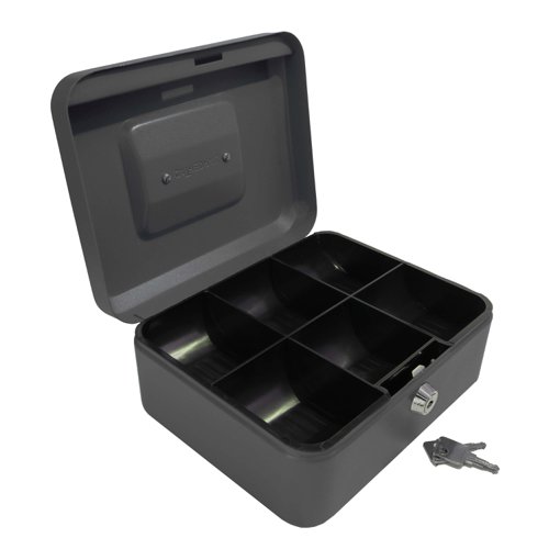 ValueX Metal Cash Box 200mm (8 Inch) Key Lock Black - CBBK8