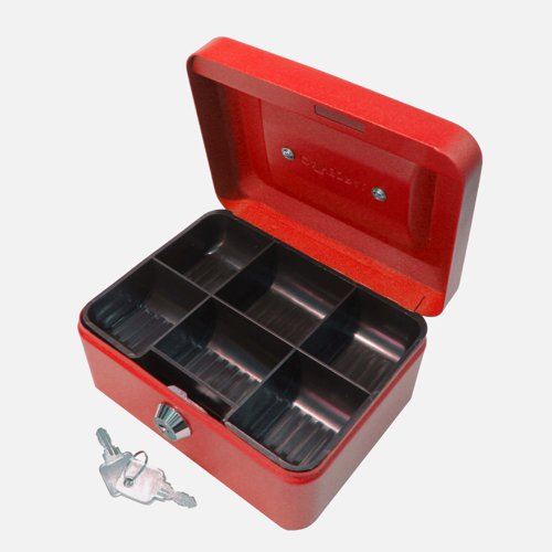 ValueX Metal Cash Box 150mm (6 inch) Key Lock Red - CBRD6