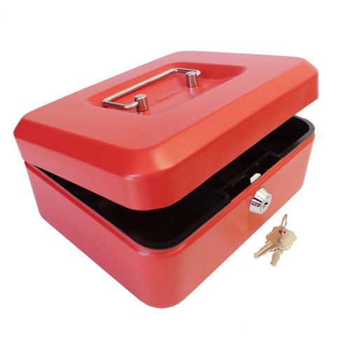 ValueX Metal Cash Box 200mm (8 Inch) Key Lock Red - CBRD8